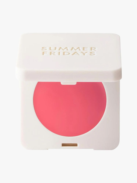 Summer Fridays Blush Butter Balm white compact of pink cream blush on light gray background